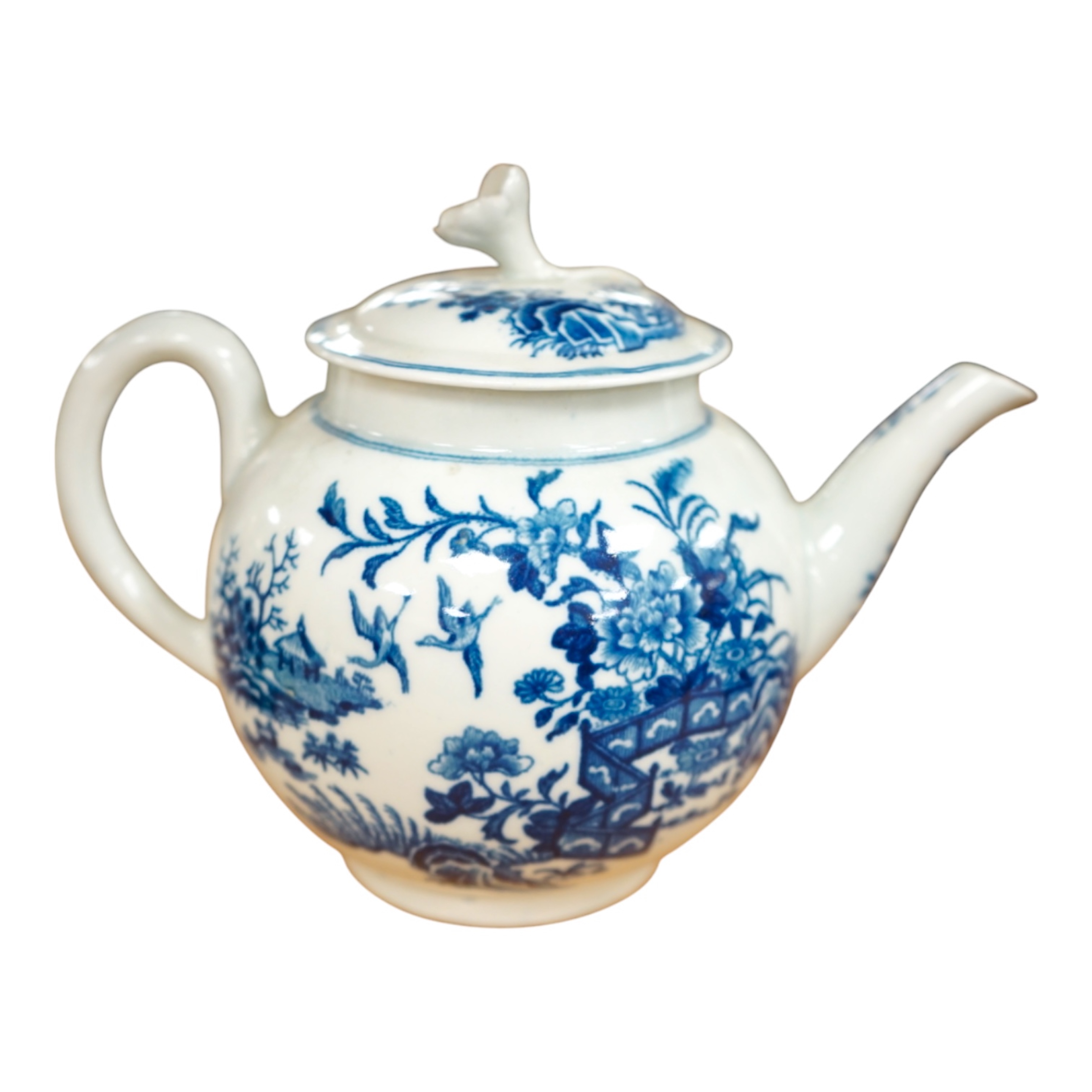 A Worcester fence pattern teapot and cover, c. 1775, 13cm high. Condition - fair.